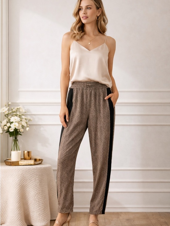 Vince Pants - Vince Neutral Printed Track Pants with Black Side Stripe